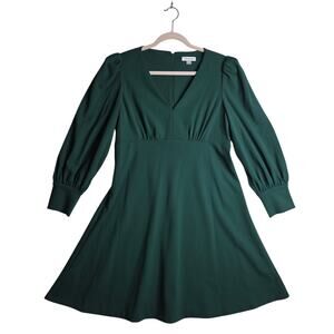Calvin Klein sz12 ForestGreen Aline  Scuba Crepe Vneck Long BellSleeve Kneedress